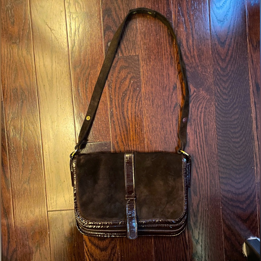 Vintage Brown Suede Bag with Adjustable Strap